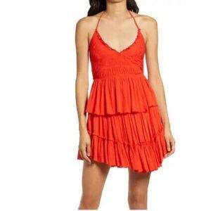 Free People Hooked On You Skirt Orange Boho Coastal Tiered Ruffle Size XS